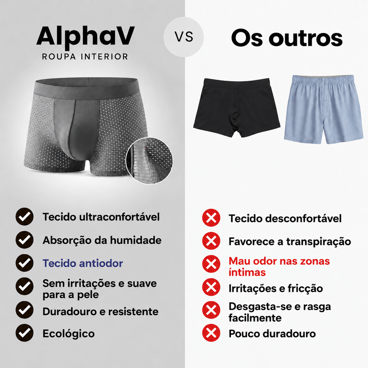 Boxers de fibra de bambu premium — uma nova dimensão de conforto durante todo o dia.